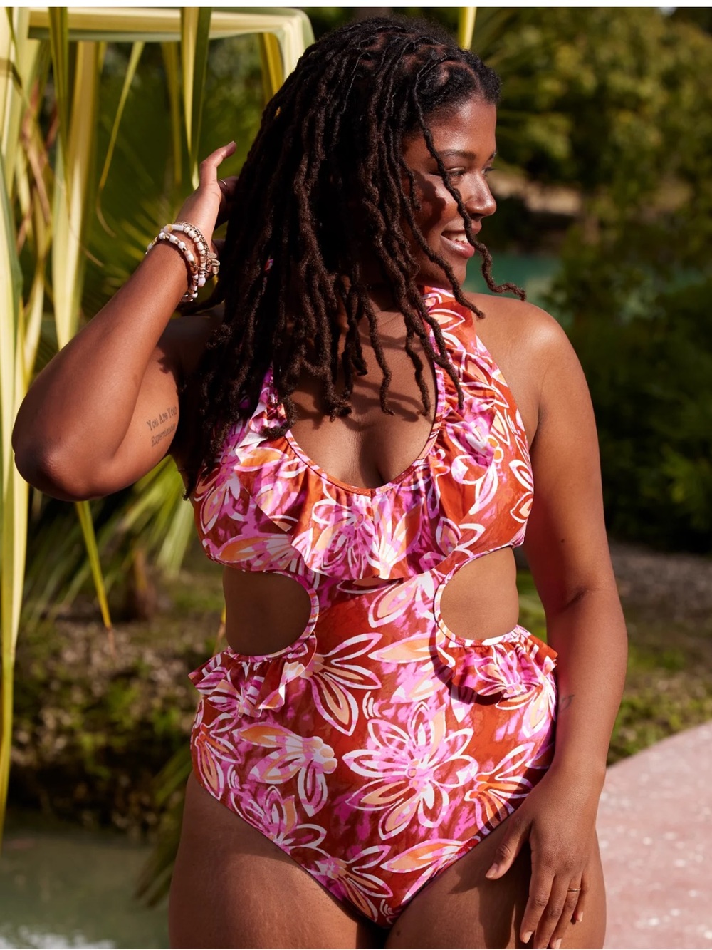 NWT Aerie One Piece Halter Ruffle Swimsuit